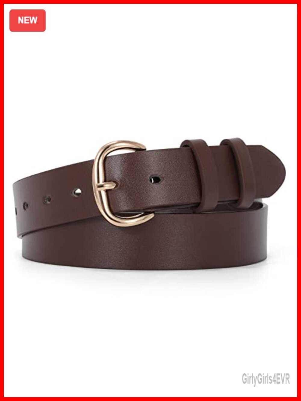 Women Faux Leather Belt Gold Buckle Casual Dress Jeans Waist Belt